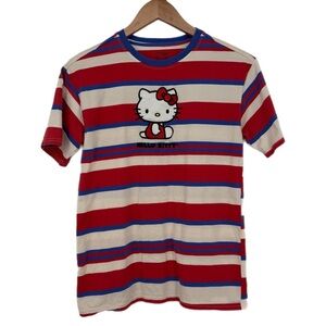 Sanrio Hello Kitty Portrait Embroidered Stripe‎ Shirt Size XS Red White Kawaii